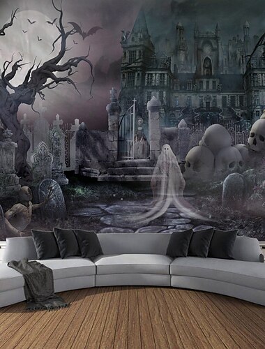  halloween dekorace gobelín jack o lucerna dýňová výzdoba nástěnné umění velký závěsný gobelín nástěnná malba fotografie pozadí přikrývka opona domácí ložnice obývací pokoj netopýři strašidelný dům