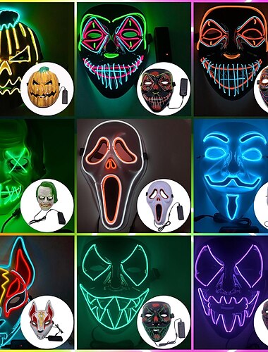 カスタムハロウィーンライトアップマスクパンプキンヘッドスクリームマスクvレター緑の髪の牛漫画のこぎり歯マスク