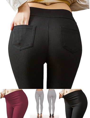  Mujer Ajustado pantalones Poliéster Alta cintura Longitud total Negro Primavera, Otoño, Invierno, Verano