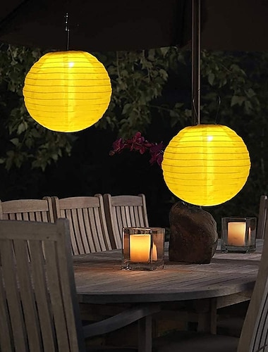  Lanternes à énergie solaire de 12 ", lampes de lanterne en papier en tissu de nylon imperméables pour l'extérieur, lanternes en papier suspendues pour le jardin
