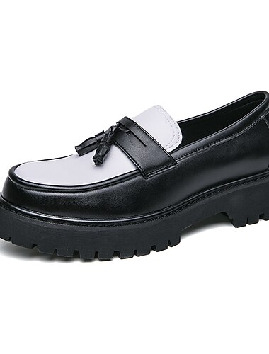  ανδρικά φορέματα loafers & slip-ons φούντα loafers log sole business βρετανικό πάρτι γραφείου & καριέρας & βραδινά pu δερμάτινα παπούτσια μαύρο / άσπρο μαύρο χρώμα μπλοκ άνοιξη φθινόπωρο