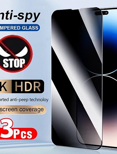  3 stuks Scherm Beschermer Voor Apple iPhone 16 iPhone 15 Pro Max Plus iPhone 14 13 12 11 Pro Max Mini X XR XS Max 8 7 Plus Gehard Glas Privacy anti-inkijk 9H-hardheid Anti-bellen Anti-vingerafdrukken