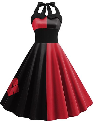  Retro Vintage 1950er Swing-Kleid Halloween-Kleid Joker Clown Damen Halloween Maskerade Party / Abend Junggesellinnenabschiedsparty Erwachsene Kleid Abschlussballkleider