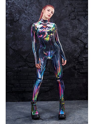 Skelett Totenkopf Zombie Faschingskostüme Ganzkörpertrikot Cosplay Kostüm Bodysuits Ganzkörper-Catsuit Erwachsene Damen Ein Stück Gruseliges Kostüm Party Halloween Maskerade Karneval Einfaches
