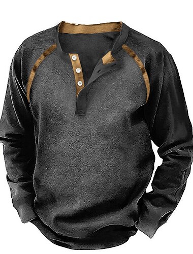  Pánské Tričko s knoflíkem Tričko Tričko Henley Tričko Top Dlouhý rukáv Henley Léto Barevné bloky Módní Designové Základní Dovolená ulice Jdeme ven Tmavě šedá Námořnická modř Hnědá Top tričko pro muže