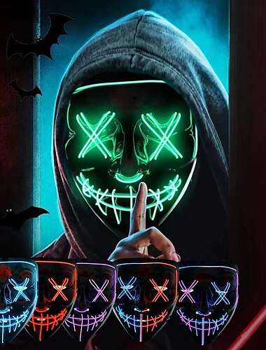 1 個ハロウィン発光ピエロマスク LED 発光黒 v 字型マスクドレスアップ小道具仮面舞踏会パーティーホラーゴーストフェイスマスク