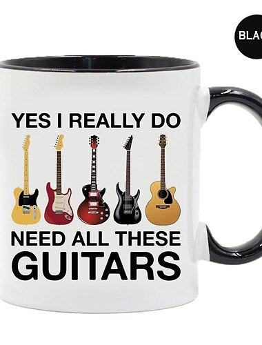  Kaffeetasse mit Gitarre, musikalische Kaffeetassen, Gitarrentasse, Reisetasse, lustige Trinktasse, Schreibtischdekor, 325 ml Keramiktasse, Teetasse, Geburtstags- und Weihnachtsgeschenke für Musikliebhaber