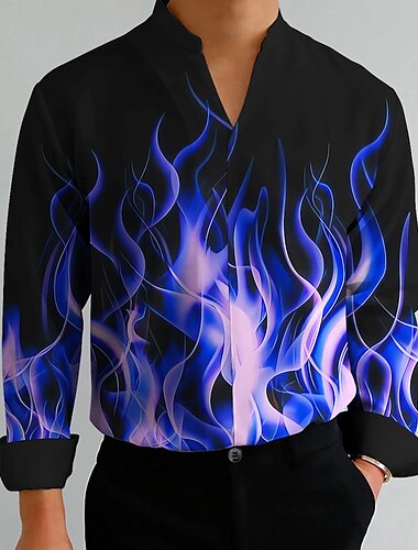  Hombre Fuego Camisa Abotonar la camisa Manga Larga Moda Ropa de calle Design Exterior Casual Diario Verano Otoño Escote en Pico Estampado Rojo Morado