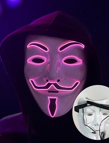  Leuchtende V-förmige Kaltlicht-LED-Kunststoff-Vendetta-Vierfarbenmaske für Halloween-Horror-Maskerade-Party-Requisiten