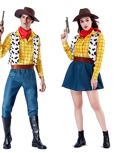  Histoire de jouet Cowgirl Cow-boy Boisé Costume de Cosplay Déguisements de couple de groupe d'Halloween Adulte Homme Femme Cosplay Déguisements Halloween Carnaval Mascarade Costume de carnaval facile