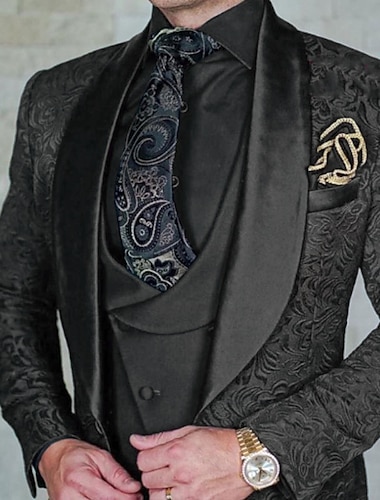  שחור בורדו כחול חליפות נשף גברים מסיבת חתונה טוקסידו 3 חלקים פלוס גודל לבוש גותי הדפסת צווארון צעיף בהתאמה סטנדרטית עם חזה אחד עם כפתור אחד 2024