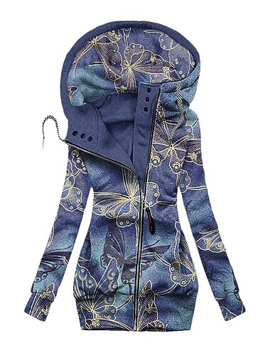  dámské mikiny květinové kočka motýl základní dlouhý rukáv mikina běžné topy street casual zip up přední kapsa černá žlutá růžová červená modrá podzim a zima