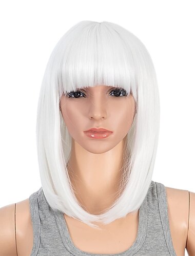  10 Zoll Blaue Rosa Ombre Multicolor Kurze Gerade Bob Perücke mit Ponys Synthetische Bunte Cosplay Tägliche Party Flapper Perücke für Frauen und Kinder mit Perückenkappe Halloween Perücken