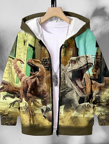  Jungen 3D Tier Dinosaurier Mantel Langarm Herbst Winter Aktiv Strassenmode Cool kinderkleidung 3-12 Jahre Urlaub Strasse Täglich Regular Fit