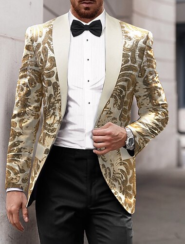  Voor heren Blazerjack Smoking Feest Glitter Casual Patroon Rood Goud Strak Single Breasted een knoops