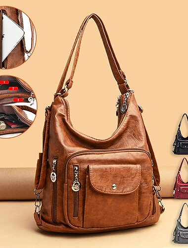  borsa hobo da donna in similpelle marrone in stile vintage - borsa a tracolla multitasche per l'uso quotidiano