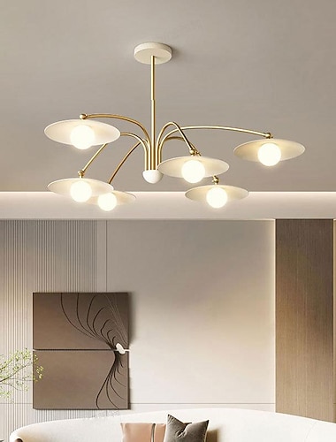  مصباح إضاءة LED حديث 6/8 رأس 3 ألوان زجاج معدني أبيض تركيبات داخلية إضاءة لغرفة المعيشة وغرفة النوم 110-240 فولت