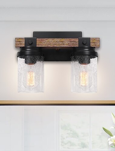  Bauernhaus-Badezimmerleuchten, 1/2/3 Lichter, Badezimmerleuchten am Spiegel, rustikale Holz-Waschtischleuchten, Lampenschirm aus Saatglas für Badezimmer, Vintage-Wandleuchte für Badezimmer,