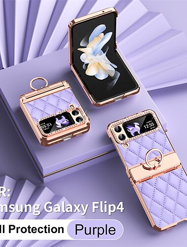  טלפון מגן עבור סמסונג גלקסי Z Flip 7 Z Flip 6 Z Flip 5 Z Flip 4 Z Flip 3 כיסוי אחורי בלינג ריינסטון ציפוי יהלום קריסטל PC עור PU