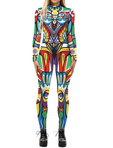  Skelett Totenkopf Faschingskostüme Ganzkörpertrikot Cosplay Kostüm Bodysuits Ganzkörper-Catsuit Erwachsene Damen Ein Stück Cosplay Party Halloween Maskerade Einfaches Karnevalskostüm