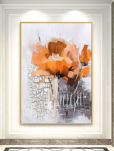  olieverfschilderij handgemaakte handgeschilderde kunst aan de muur abstract mes schilderij bloemen oranje huisdecoratie decor opgerold canvas zonder frame niet uitgerekt