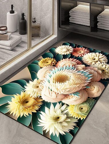  3D-Blumen-Badezimmermatte, weiche Bodenmatte, saugfähige Matte, schnell trocknende, rutschfeste Toilettentürmatte