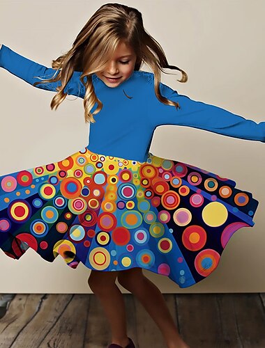  Kinder Wenig Mädchen Kleid Einfarbig A Linie Kleid Täglich Urlaub Rote Übers Knie Langarm Basic Casual Kleider Herbst Winter Regular Fit 3-10 Jahre