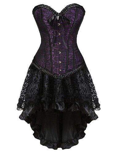  Retro vintage Rococo Punk & Gothic Kort / Mini Jurken Hoog korset Bustier Kant Schouderafhangend Jacquard Dames Fantasie Stoompunk Halloween Carnaval Maskerade Feest / Uitgaan Schoolfeest Volwassenen