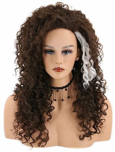  Peluca bellatrix lestrange, peluca de disfraz de cosplay de halloween de pelo rizado largo ondulado marrón oscuro para mujer