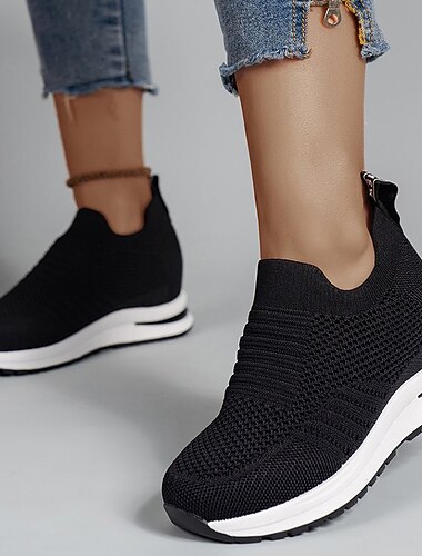  Zapatillas de punto blancas sin cordones para mujer: ligeras y transpirables para una comodidad diaria, perfectas para caminar, ir al gimnasio y salidas informales.
