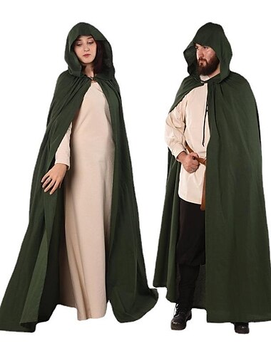  Retro Antiguo Punk y gótico Medieval Capa Traje de cosplay Feria del Renacimiento Bruja Magos Vikingo Color sólido Hombre Mujer Unisexo Celta Vikingo Fantasía Víspera de Todos los Santos Carnaval