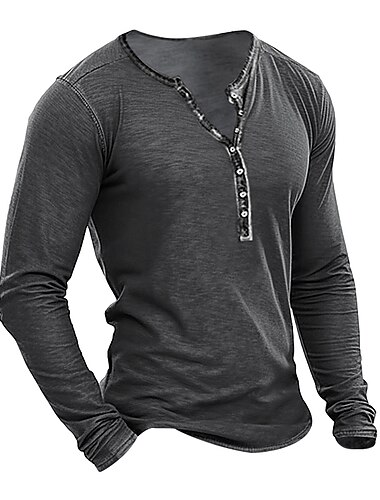  Herren T Shirt Henley Shirt T-Shirt Glatt Henley Strasse Urlaub Langarm Bekleidung Modisch Designer Basic