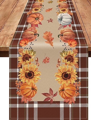  Thanksgiving-Kürbis-Tischläufer, Halloween-Herbst-Sackleinen-Tischläufer, Bauernhaus-Innentisch, Herbstdekoration, Tischfahne, Dekor für Essen, Hochzeit, Party, Urlaub