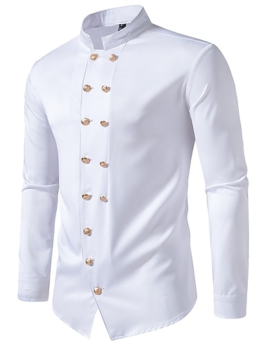  Hombre Diario Clásico Casual Vestidos san valentin Camisa Estándar Manga Larga Escote Chino Color sólido Algodón Poliéster Mezcla de Algodón Negro Blanco 2025