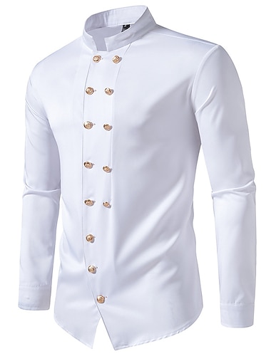  camisas de fiesta para hombres camisa casual clásica vintage diaria camisa de San Valentín ajuste estándar manga larga cuello alto color sólido poliéster mezcla de algodón negro blanco 2024