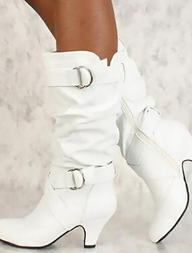  Kniehohe Stiefel für Damen mit Schnallenriemen und lässigem Design, mit mittelhohem Absatz und vielseitigem Stil für Freizeit- und Abendgarderobe