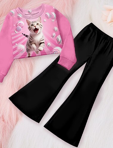  Mädchen 3D Herz Graphic Set aus Sweatshirt und Jogginghose Kleidungsset Rosa Langarm 3D-Druck Herbst Winter Aktiv Modisch Täglich kinderkleidung 4 Jahre + Outdoor Urlaub Verabredung Regular Fit