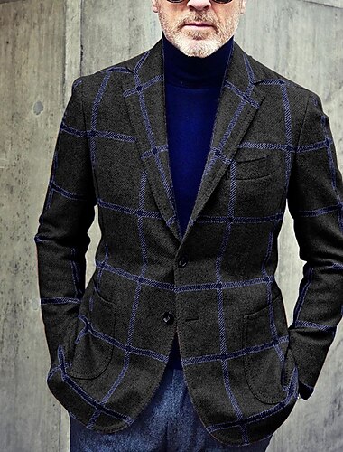  Herren Blazer-Jacke Geschäft Abendgesellschaft Freizeitskleidung Tasche Herbst Winter Polyester Plaid Schachbrett Künsterlischer Stil Warm Einreiher - 2 Knöpfe Blazer Schwarz Braun Grün