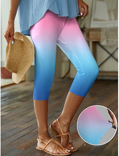  Femme Normal Gaine Pantalons Capri Design Décontractées Capris Taille Haute Dégradé Taille elastique Imprimer Respirabilité Confortable Haute élasticité Casual Usage quotidien Vert Cristal Rose