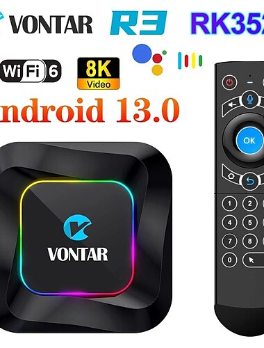  vontar r3 rgb tv box android 13 rockchip rk3528 supporto 8k video bt5.0 wifi6 supporto google input vocale media player set top box