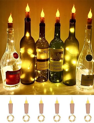  2m 20leds kaars wijnfles lichtslinger wijnfles vlam kurk lamp diy party bruiloft valentijnsdag guirlande