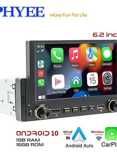  1 din bilradio android carplay android-auto bluetooth håndfri wifi gps usb spejl link 6,2" multimedieafspiller hovedenhed b170c