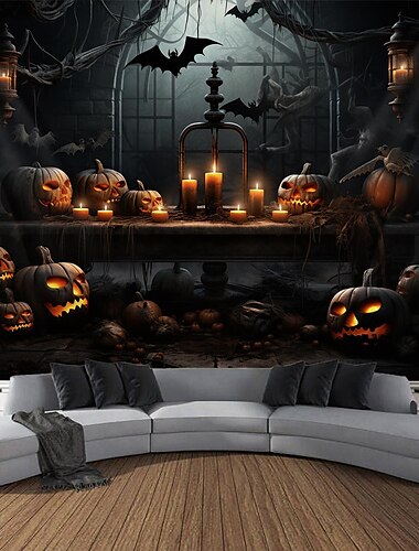  halloween dekorációk gobelin jack o lámpás tök dekor fal művészet nagy függő gobelin falfestmény dekoráció fénykép háttér takaró függöny otthon hálószoba nappali denevér kísértetház temető
