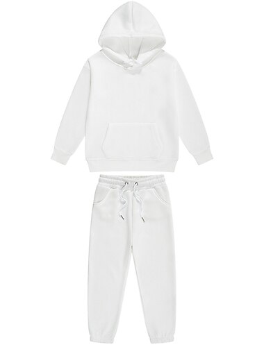  2 Stück kinderkleidung Mädchen Feste Farbe Tasche Set aus Kapuzenpullover und Jogginghose einstellen Langarm Aktiv Schulanfang 7-13 Jahre Herbst Hellblau grün fluoreszierend Schwarz
