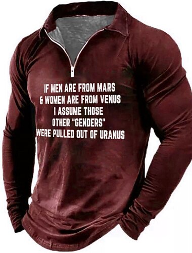  Męska śmieszna grafika - Długa koszulka polo | 'Inne płcie z Uranu' humor pun z kołnierzem na zamek