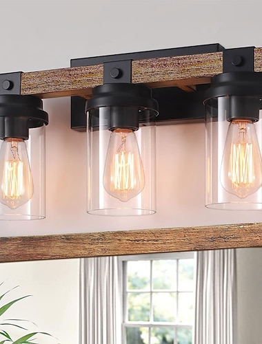  boerderij badkamer verlichtingsarmaturen, 1/2/3 lichten badkamerverlichting op spiegel, rustieke houten ijdelheid verlichting, zaad glazen kap voor badkamer, vintage wandkandelaar voor badkamer,
