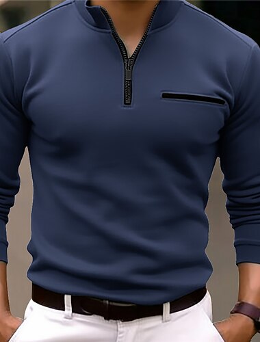  Herren Poloshirts Pullover Sport Alltagskleidung Viertelreißverschluss Langarm Mode Bequem Einfach Reißverschluss Tasche Frühling & Herbst Normale Passform Orange Poloshirts