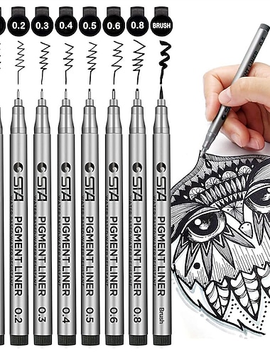  9 Stück schwarze Micro-Pen-Fineliner-Tintenstifte wasserfest zum Zeichnen von Künstlerillustrationen