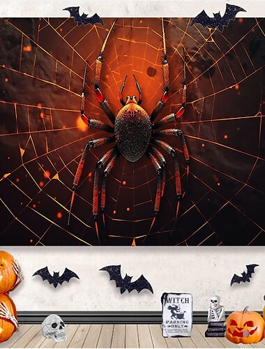  Halloween-Horror-Hängeteppich, Wandkunst, großer Wandteppich, Wanddekoration, Fotografie, Hintergrund, Decke, Vorhang, Zuhause, Schlafzimmer, Wohnzimmer, Dekoration, Friedhof, Totenkopf, Spinne,