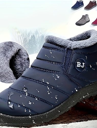  Women's Sneakers Boots Snow Boots Waterproof Boots Winter Boots Daily Solid Color Fleece Lined Booties Ankle Boots Winter Flat Heel Round Toe Plush Casual Comfort Elastic Fabric Loafer Black Red Blue